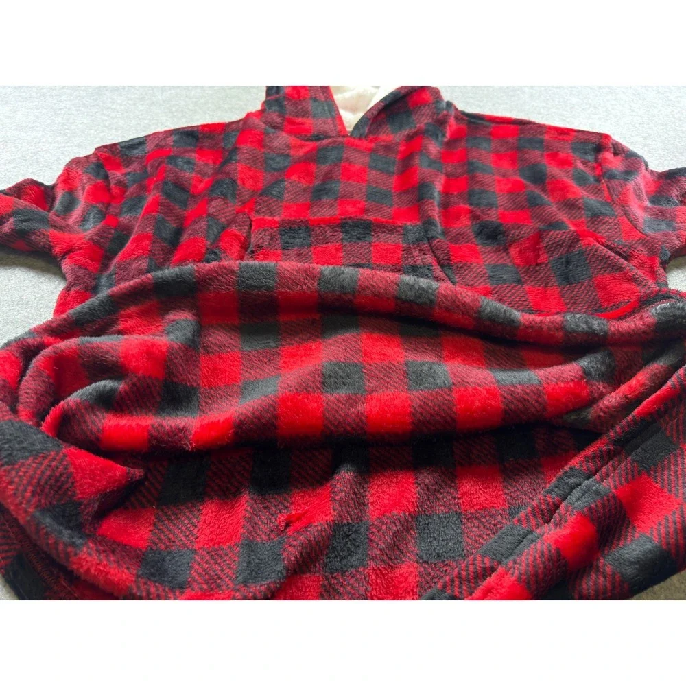 Sleep On It Wearable Blanket Hoodie Kids XS/S Red‎ Buffalo Plaid Sherpa Fleece